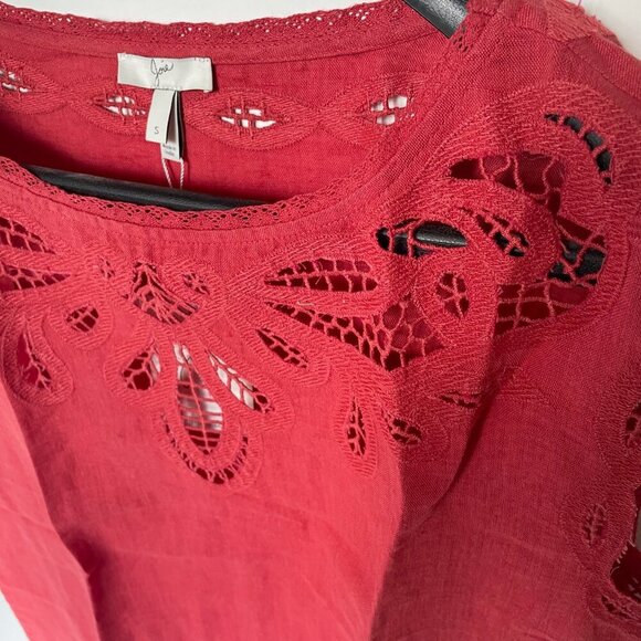 Joie Eyelet Cotton Linen Top Womens Small Coral Short Sleeve Lace Kinski Summer - Picture 5 of 10